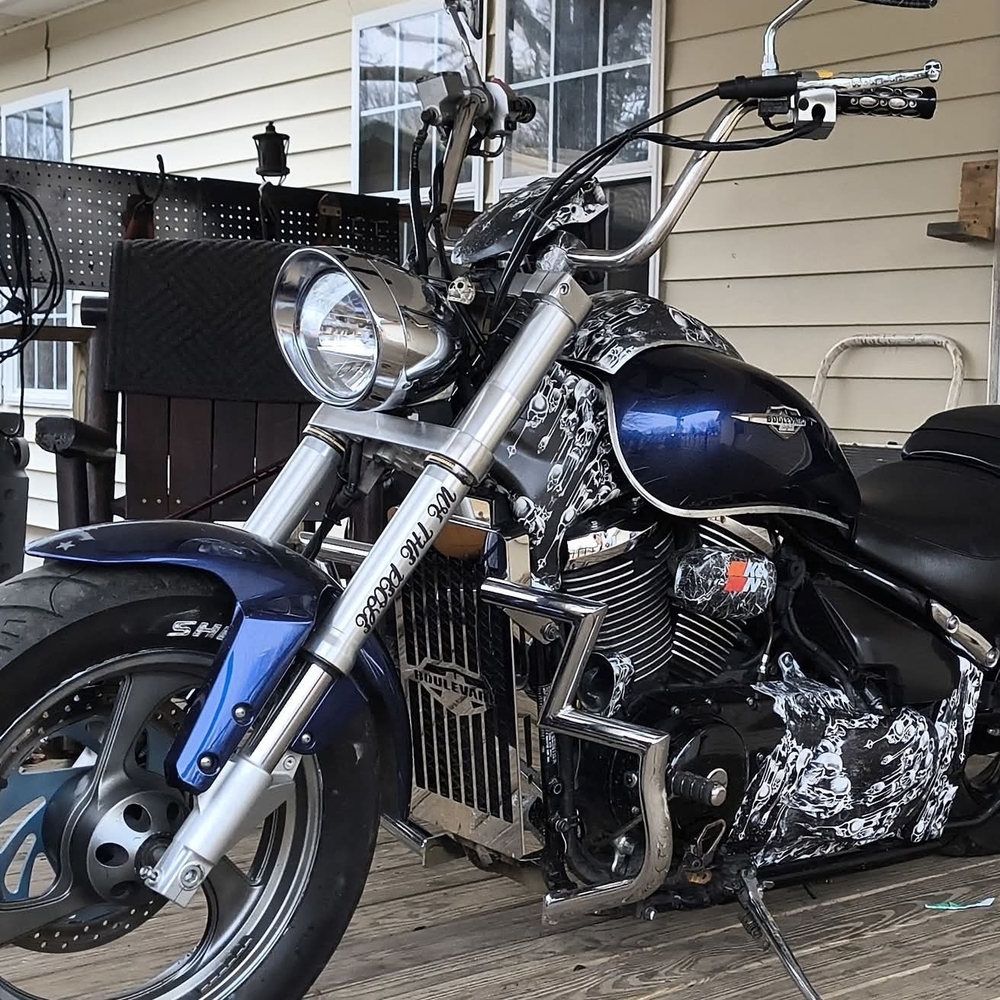 Custom Blue Motorcycle with Chrome Accents